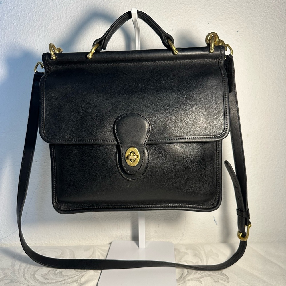 Authentic Coach Vintage Willis Black Leather Top-Handle Satchel with Gold